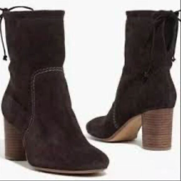 Madewell brown chocolate suede fold down tie back heeled bootie 7 - Picture 2 of 9